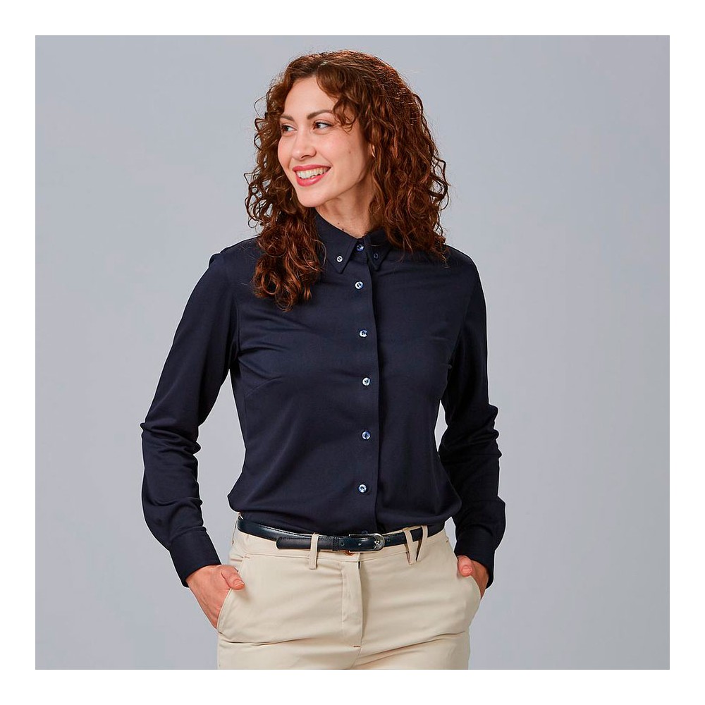 Camisa de trabajo de mujer transpirable, moderna y ajustada marino