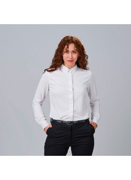 Camisa de trabajo de mujer transpirable, moderna y ajustada blanca