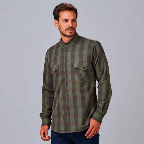 Camisa laboral hombre de cuadros verde caqui augusto Garys 260032