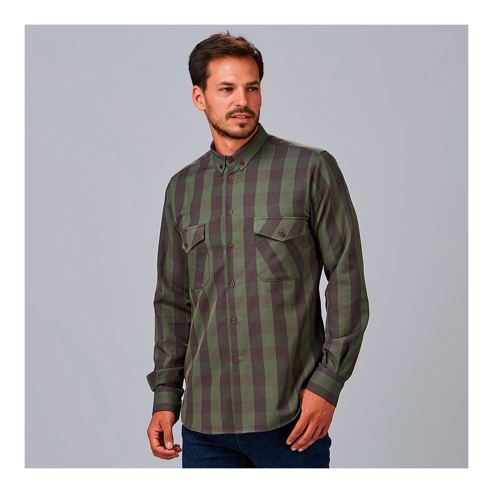 Camisa laboral hombre de cuadros verde caqui augusto Garys 260032