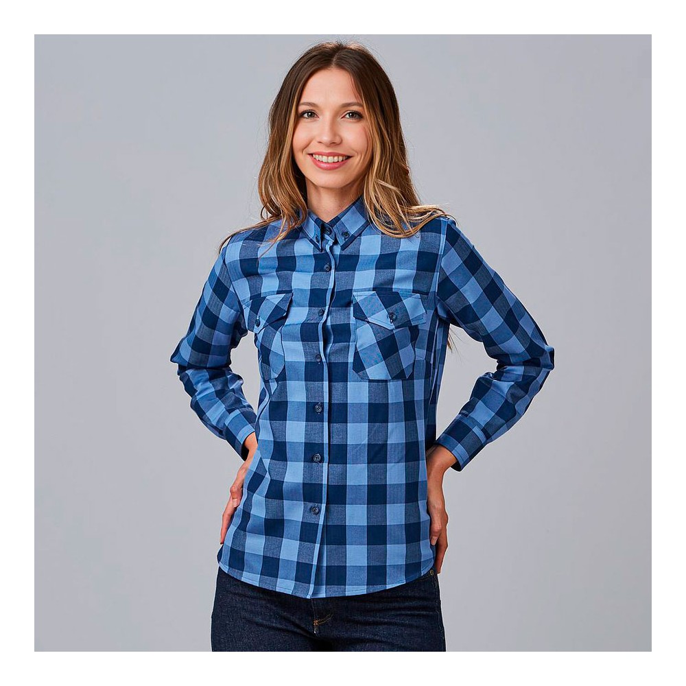 Camisa laboral mujer de cuadros celeste alice Garys 290024