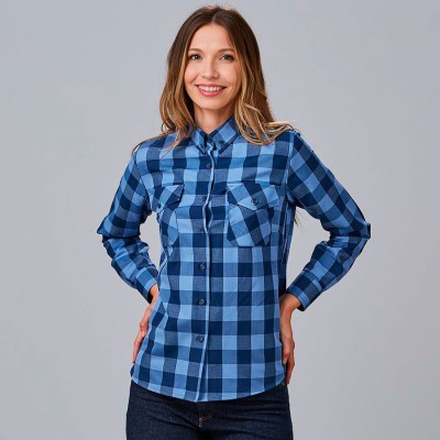 Camisa laboral mujer de cuadros celeste alice Garys 290024
