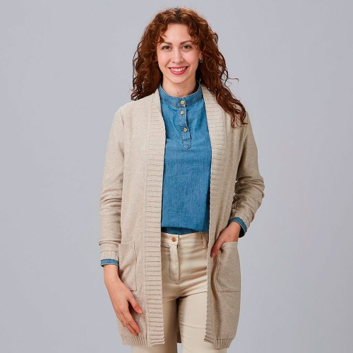 Rebeca de trabajo larga de mujer de punto beige
