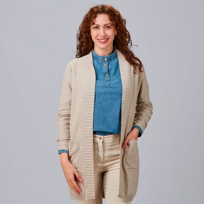 Rebeca de trabajo larga de mujer de punto beige