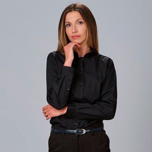 Camisa laboral mujer entallada cuello mao Garys 240002 negro