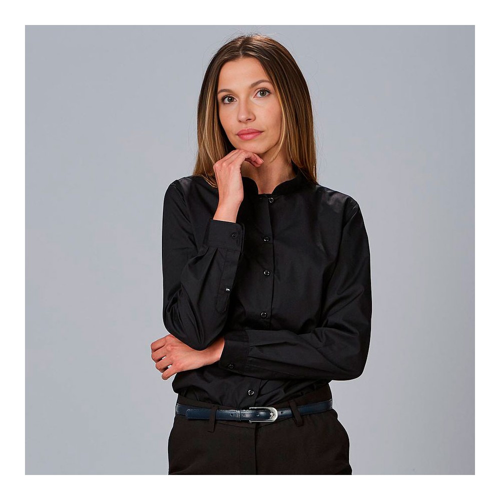Camisa laboral mujer entallada cuello mao Garys 240002 negro