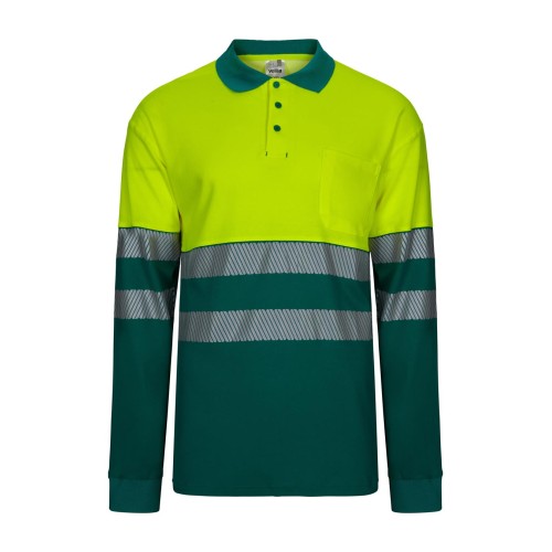 Polo de alta visibilidad bicolor manga larga Velilla 305525 Verde-Amarillo