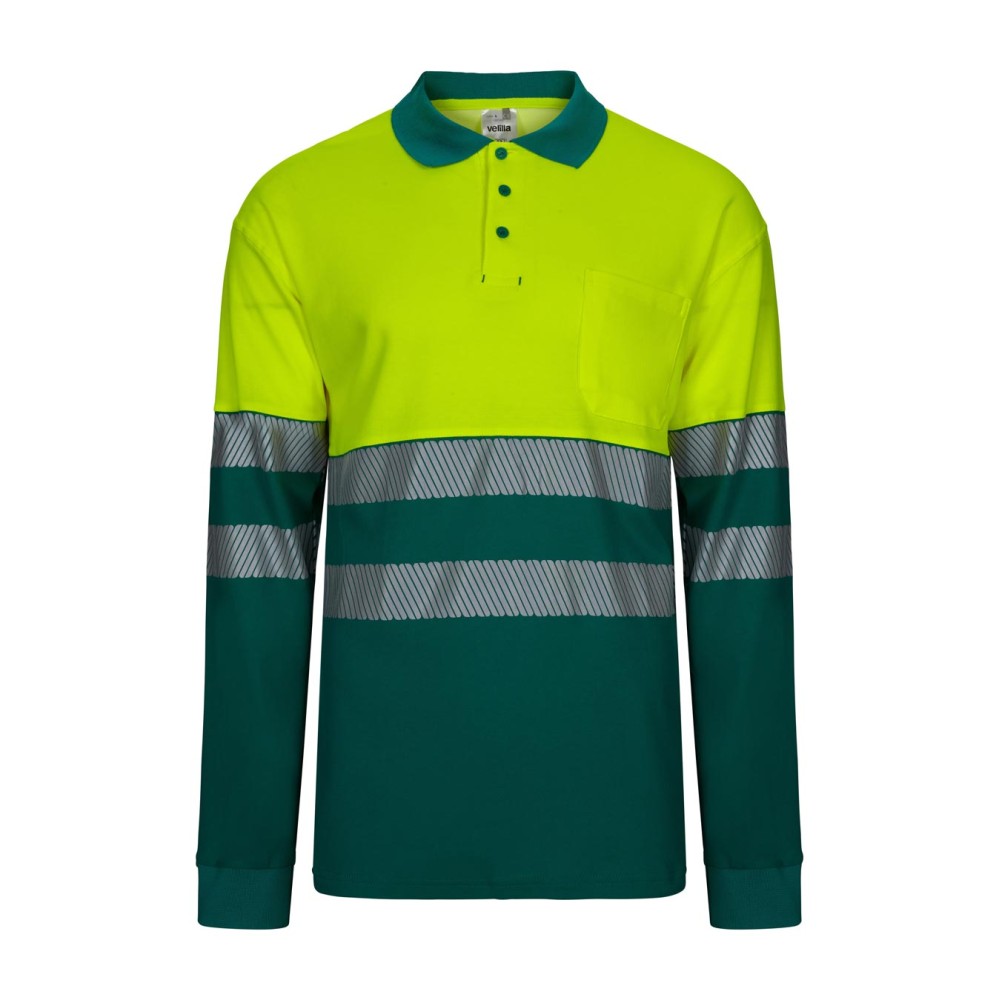 Polo de alta visibilidad bicolor manga larga Velilla 305525 Verde-Amarillo