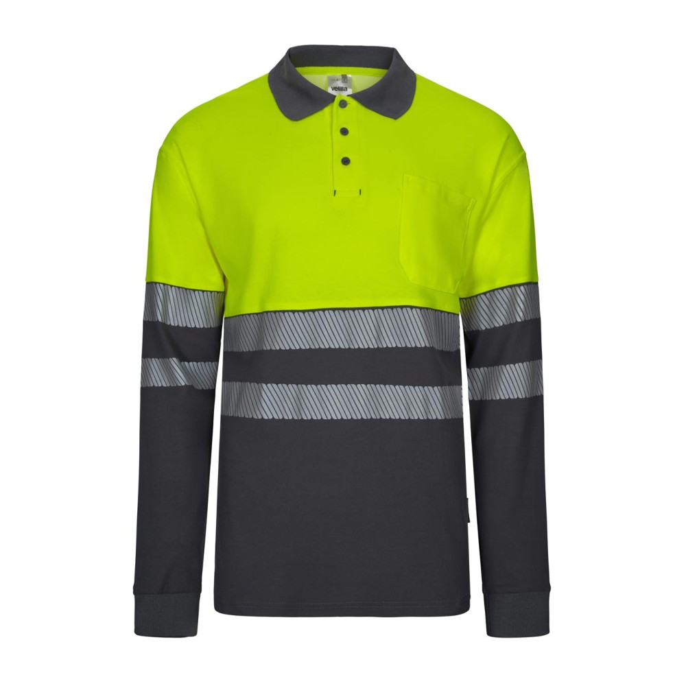 Polo de alta visibilidad bicolor manga larga Velilla 305525 Gris-Amarillo