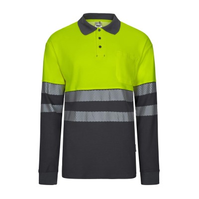 Polo de alta visibilidad bicolor manga larga Velilla 305525 Gris-Amarillo