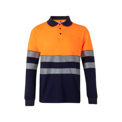 Polo de alta visibilidad bicolor manga larga Velilla 305525 Azul Navy-Naranja