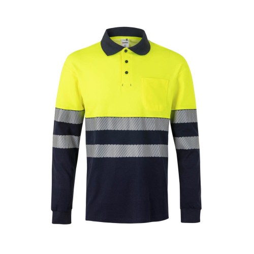 Polo de alta visibilidad bicolor manga larga Velilla 305525 Azul Navy-Amarillo