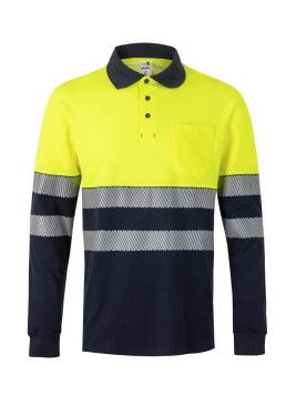 Polo de alta visibilidad bicolor manga larga Velilla 305525 Azul Navy-Amarillo