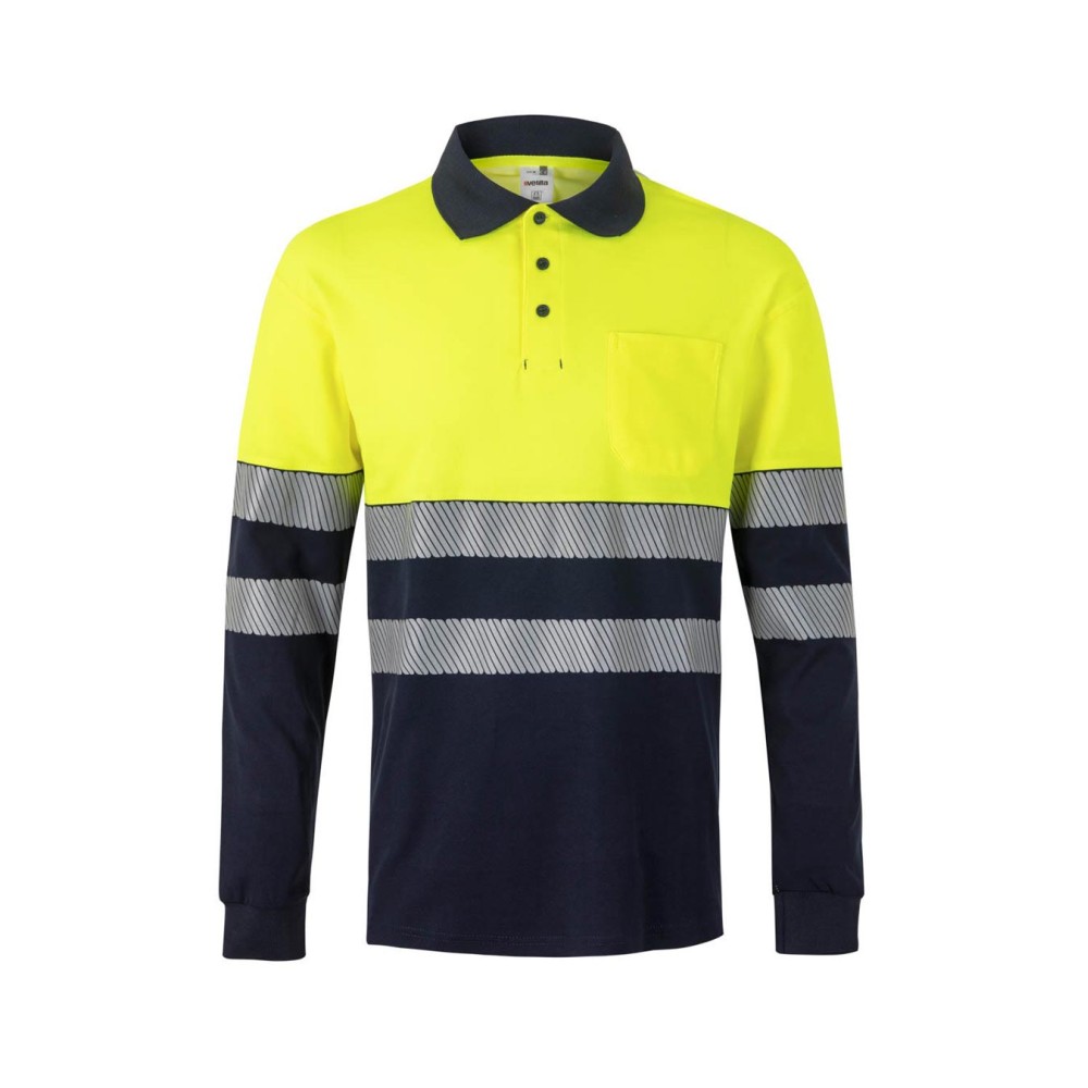 Polo de alta visibilidad bicolor manga larga Velilla 305525 Azul Navy-Amarillo