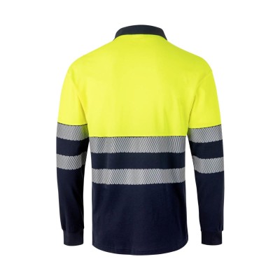 Polo de alta visibilidad bicolor manga larga Velilla 305525 Azul Navy-Amarillo