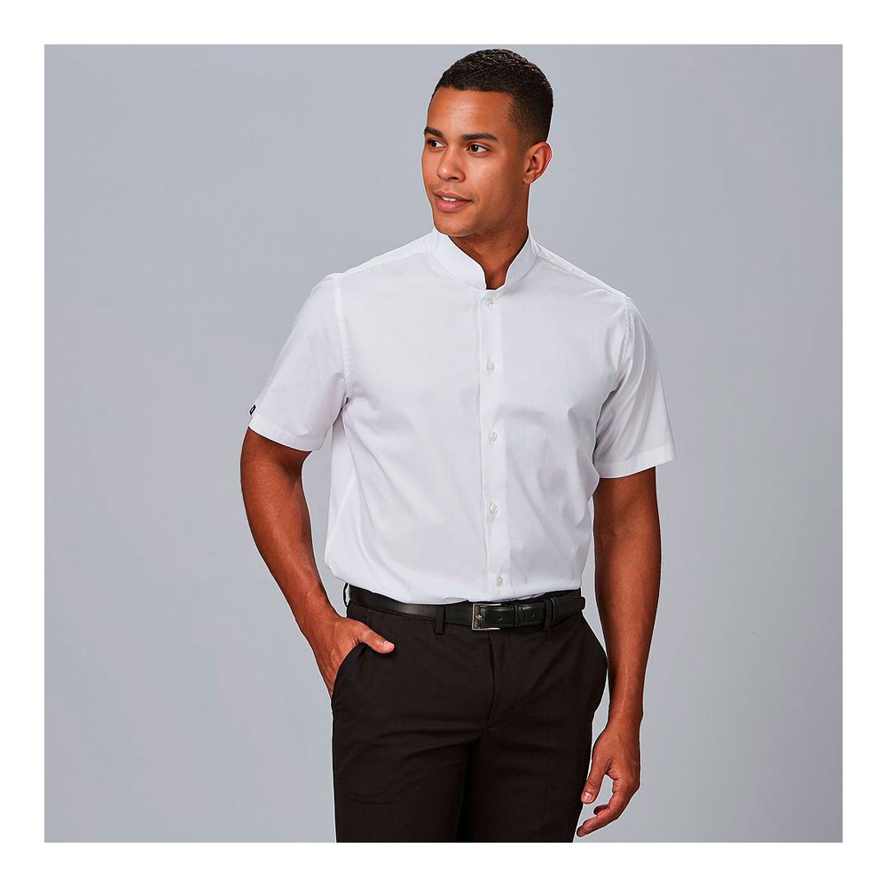 Camisa laboral hombre manga corta elástica cuello mao blanco