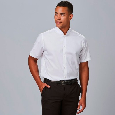 Camisa laboral hombre manga corta elástica cuello mao blanco