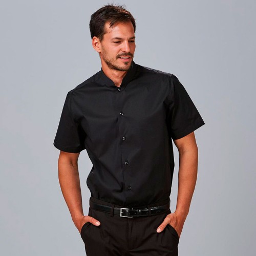 Camisa laboral hombre elástica manga corta cuello mao negro
