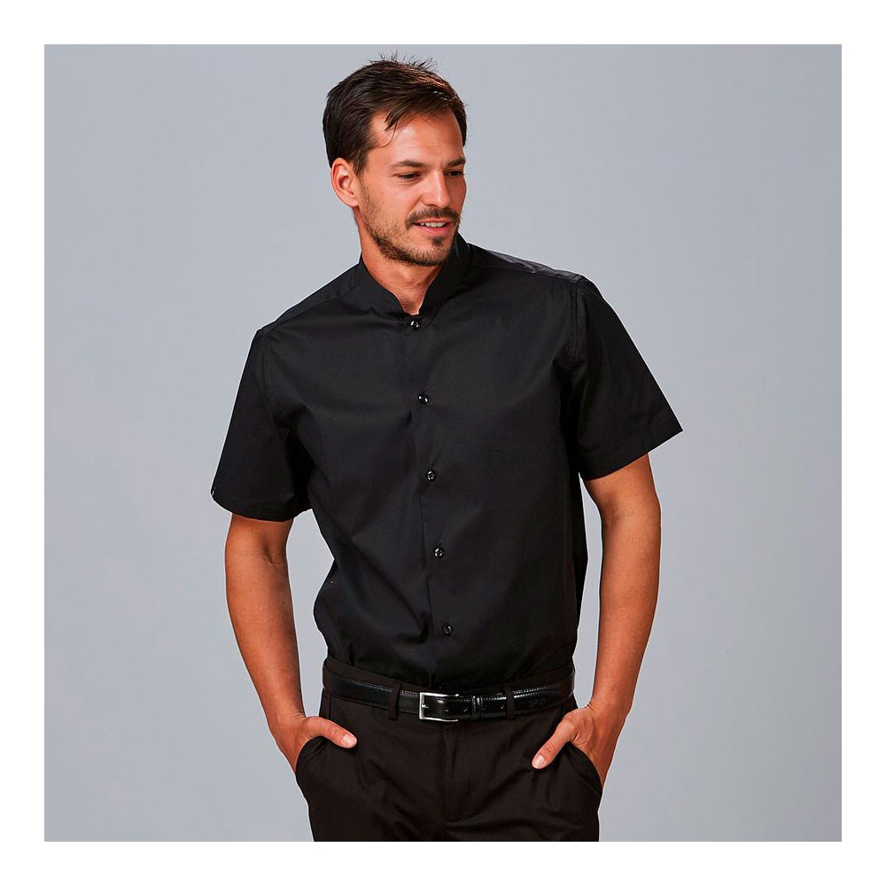 Camisa laboral hombre elástica manga corta cuello mao negro