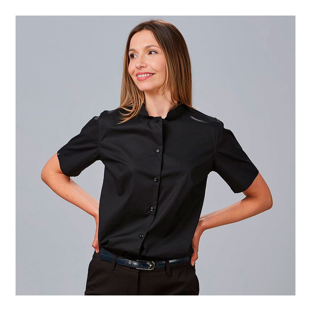 Camisa laboral mujer elástica cuello mao Garys 240004 negro