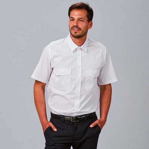 Camisa unisex manga corta con charreteras Garys 260017 blanco
