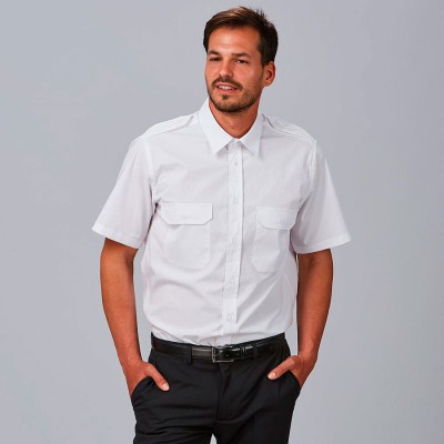 Camisa unisex manga corta con charreteras Garys 260017 blanco