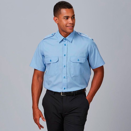 Camisa unisex manga corta con charreteras Garys 260017 celeste