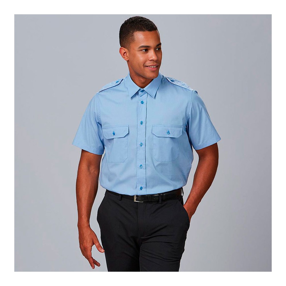 Camisa unisex manga corta con charreteras Garys 260017 celeste