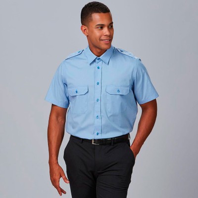 Camisa unisex manga corta con charreteras Garys 260017 celeste