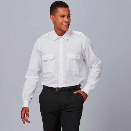 Camisa de trabajo para seguridad de manga larga con Galoneras blanca