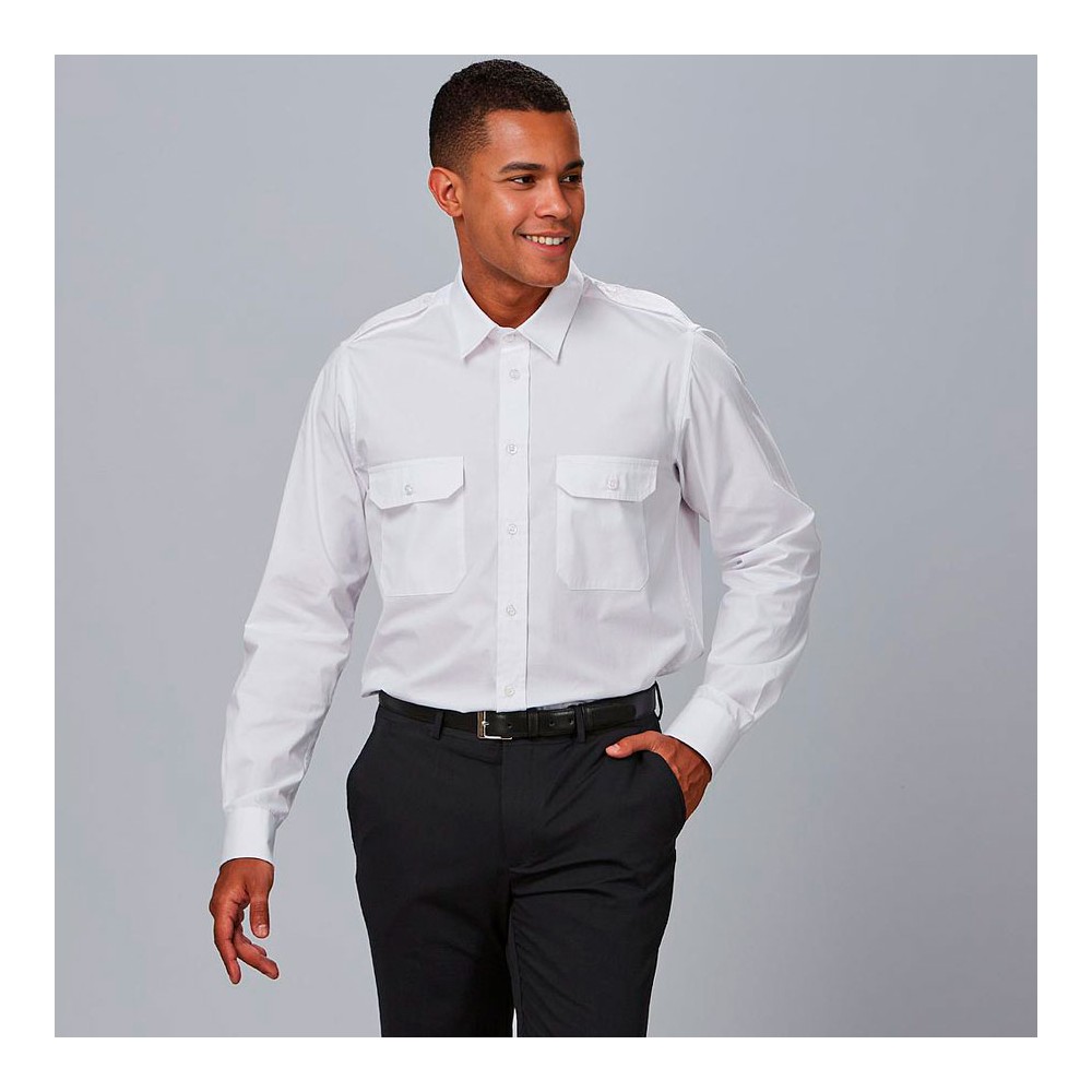 Camisa de trabajo para seguridad de manga larga con Galoneras blanca