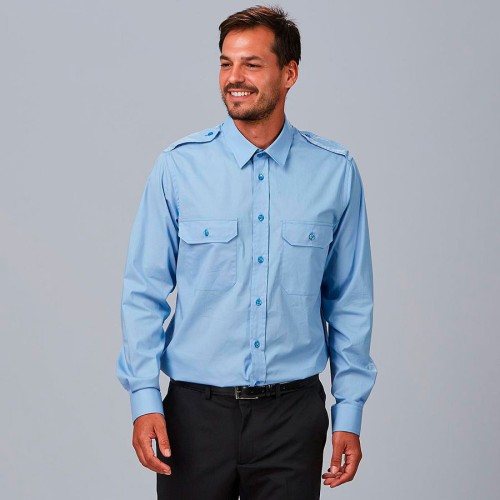 Camisa de trabajo para seguridad de manga larga con Galoneras negra