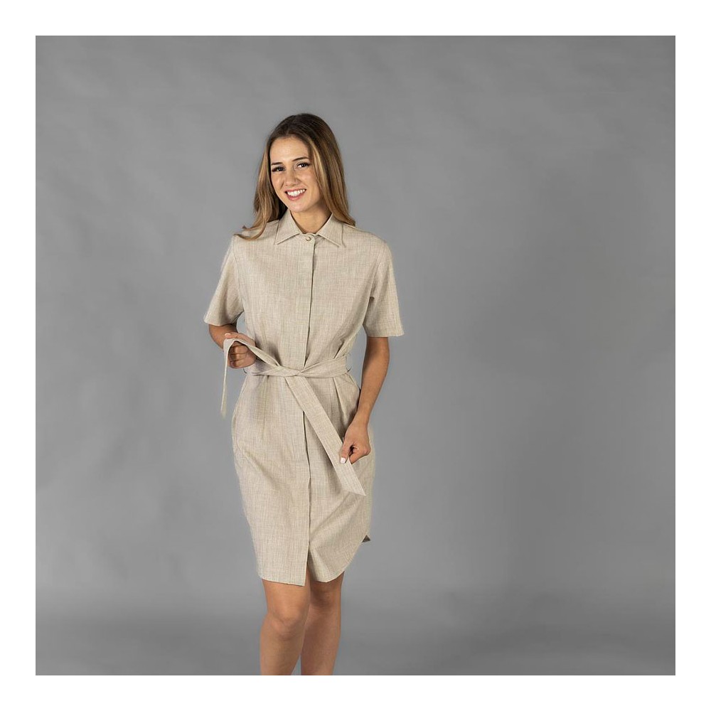 Vestido laboral largo de mujer cuello camisero Garys 550005 Beige