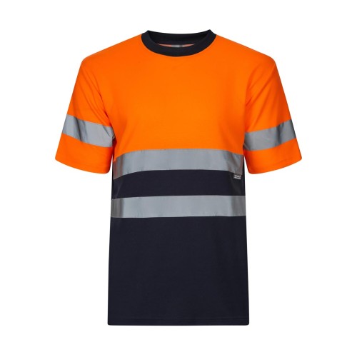 Camiseta alta visibilidad Velilla 305613 Azul Navy-Naranja Flúor