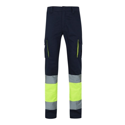 Pantalón alta visibilidad 100% algodón Velilla 303007 Azul Navy-Amarillo Flúor