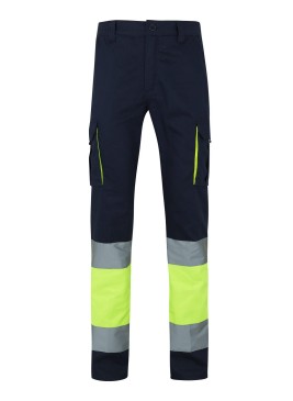 Pantalón alta visibilidad 100% algodón Velilla 303007 Azul Navy-Amarillo Flúor