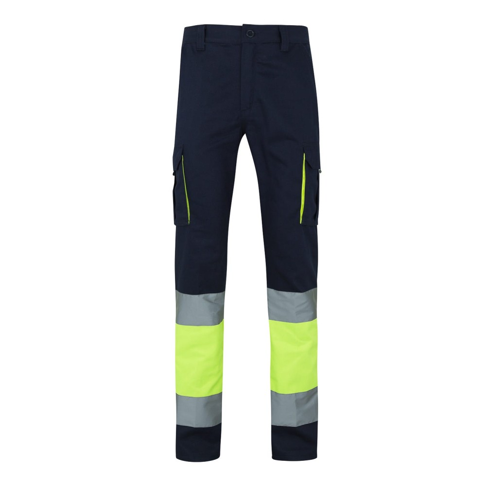 Pantalón alta visibilidad 100% algodón Velilla 303007 Azul Navy-Amarillo Flúor