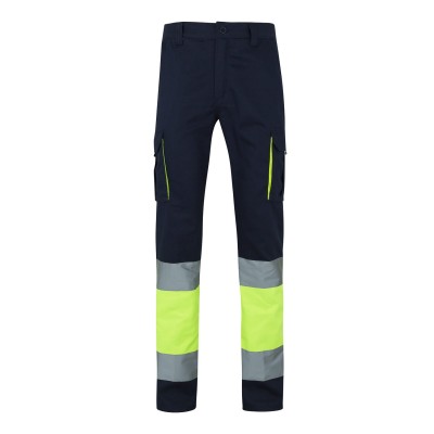 Pantalón alta visibilidad 100% algodón Velilla 303007 Azul Navy-Amarillo Flúor