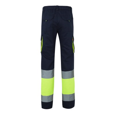 Pantalón alta visibilidad 100% algodón Velilla 303007 Azul Navy-Amarillo Flúor