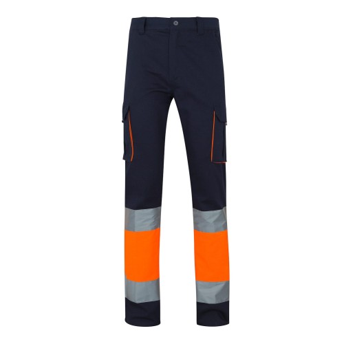 Pantalón alta visibilidad 100% algodón Velilla 303007 Azul Navy-Naranja Flúor