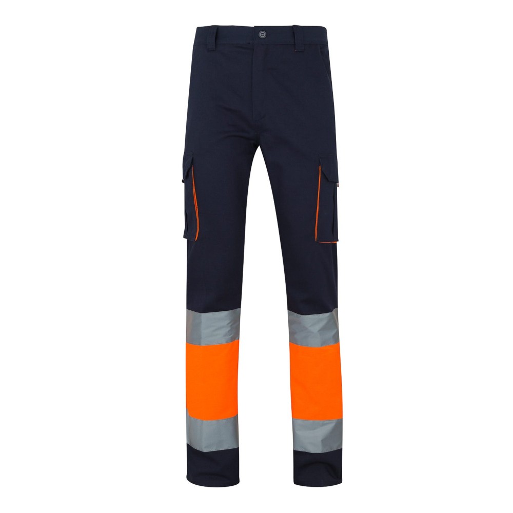 Pantalón alta visibilidad 100% algodón Velilla 303007 Azul Navy-Naranja Flúor