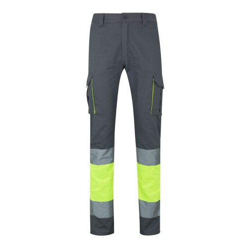 Pantalón alta visibilidad 100% algodón Velilla 303007 Gris-Amarillo Flúor