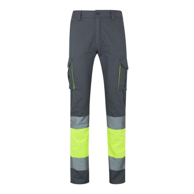 Pantalón alta visibilidad 100% algodón Velilla 303007 Gris-Amarillo Flúor