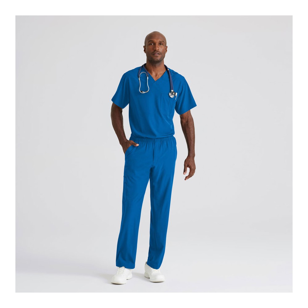 Blusa sanitaria cuello pico tejido ecológico Barco SK0112 Azul Royal