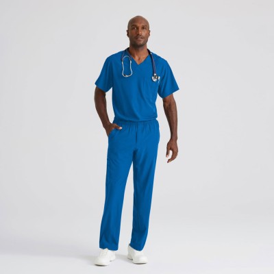 Blusa sanitaria cuello pico tejido ecológico Barco SK0112 Azul Royal