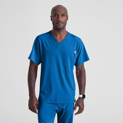 Blusa sanitaria cuello pico tejido ecológico Barco SK0112 Azul Royal