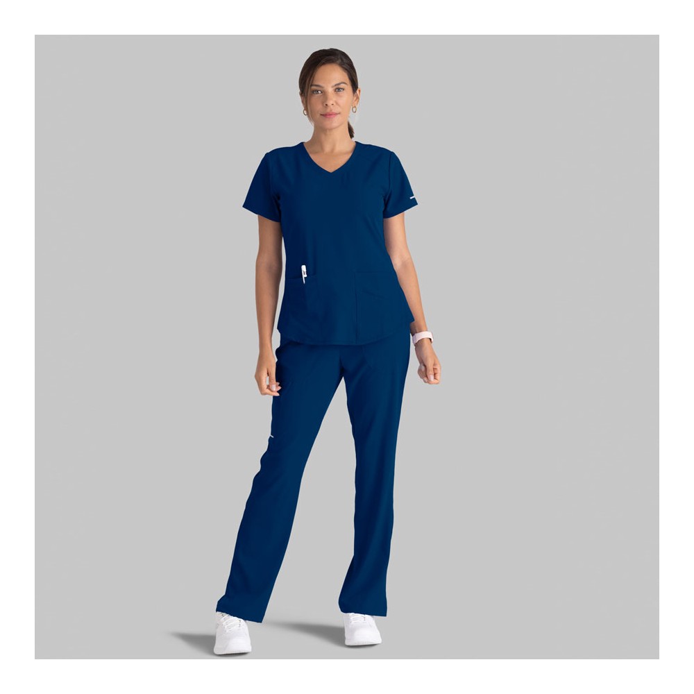 Blusa sanitaria mujer cuello pico tejido ecológico Barco SK101 navy