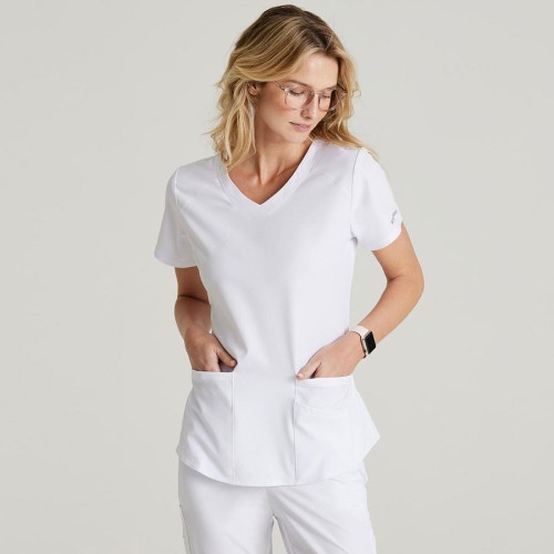 Blusa sanitaria mujer cuello pico tejido ecológico Barco SK101 blanco
