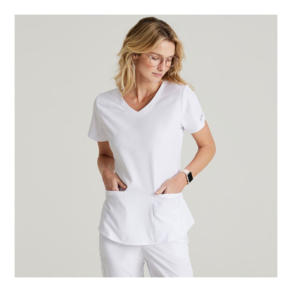 Blusa sanitaria mujer cuello pico tejido ecológico Barco SK101 blanco