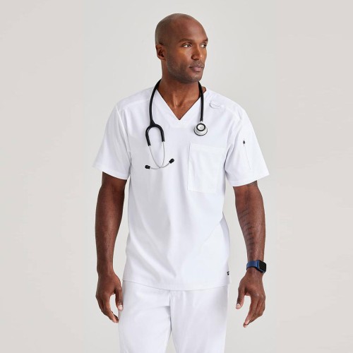 Camiseta médica de hombre elástica Barco GRST079 blanco